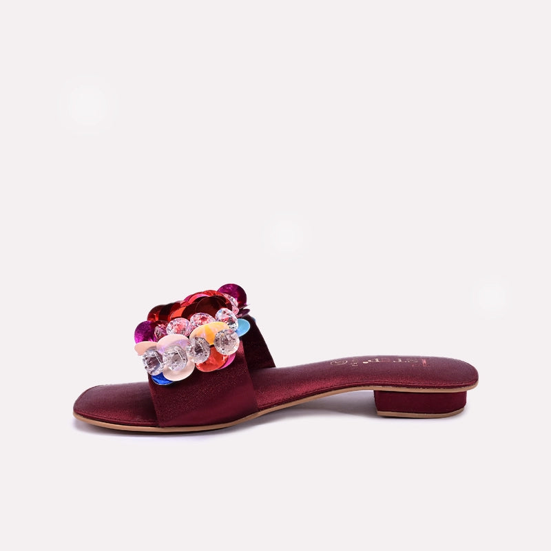 Womens Maroon Flat Fancy Slippers 0412757