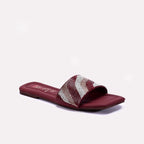 Womens Maroon Flat Fancy Slippers 0412769