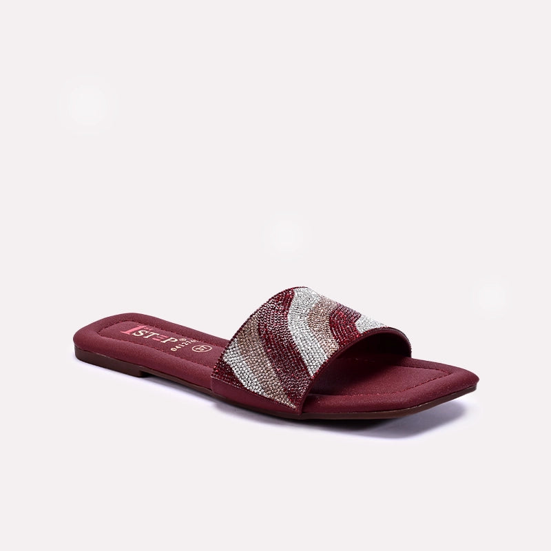 Womens Maroon Flat Fancy Slippers 0412769