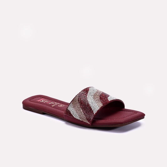 Womens Maroon Flat Fancy Slippers 0412769