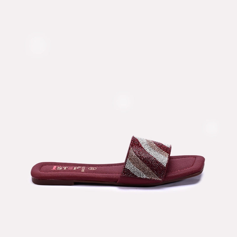 Womens Maroon Flat Fancy Slippers 0412769