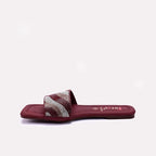 Womens Maroon Flat Fancy Slippers 0412769