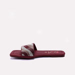 Womens Maroon Flat Fancy Slippers 0412769