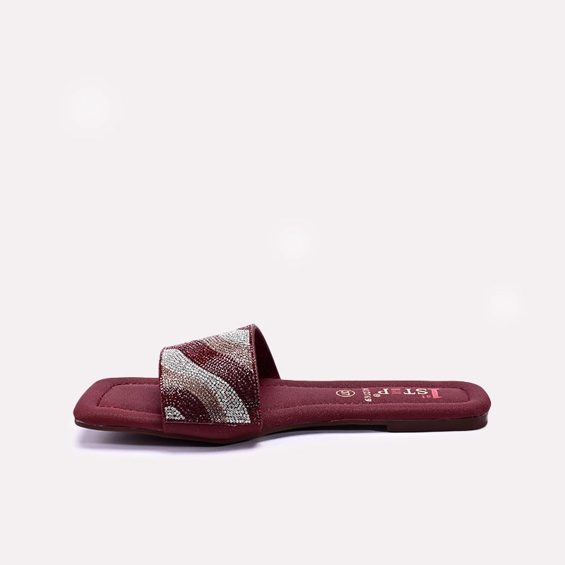 Womens Maroon Flat Fancy Slippers 0412769