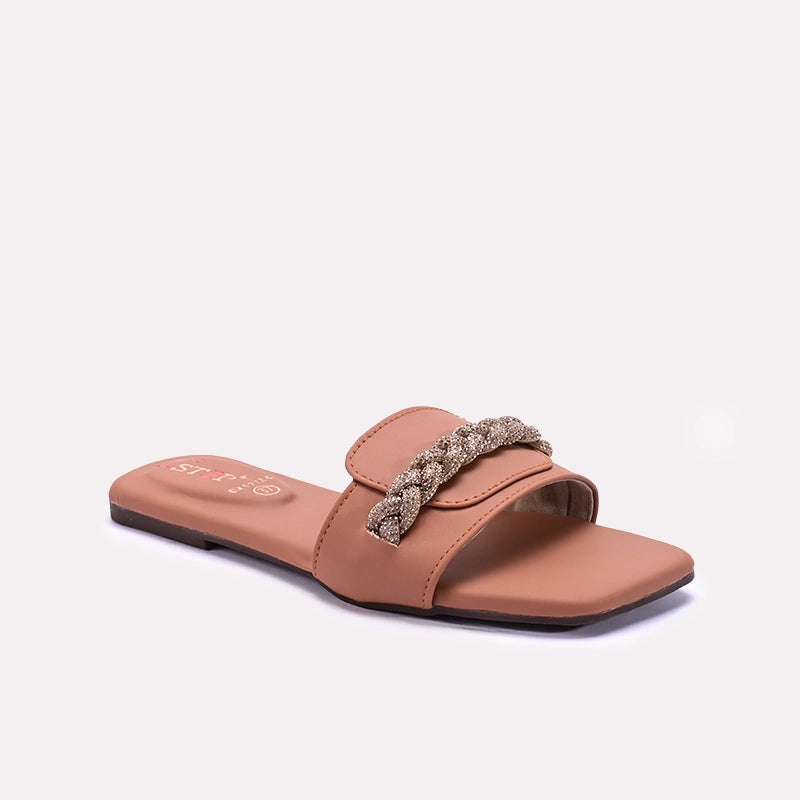 Womens Mustard Fancy Flat Slippers 0412724