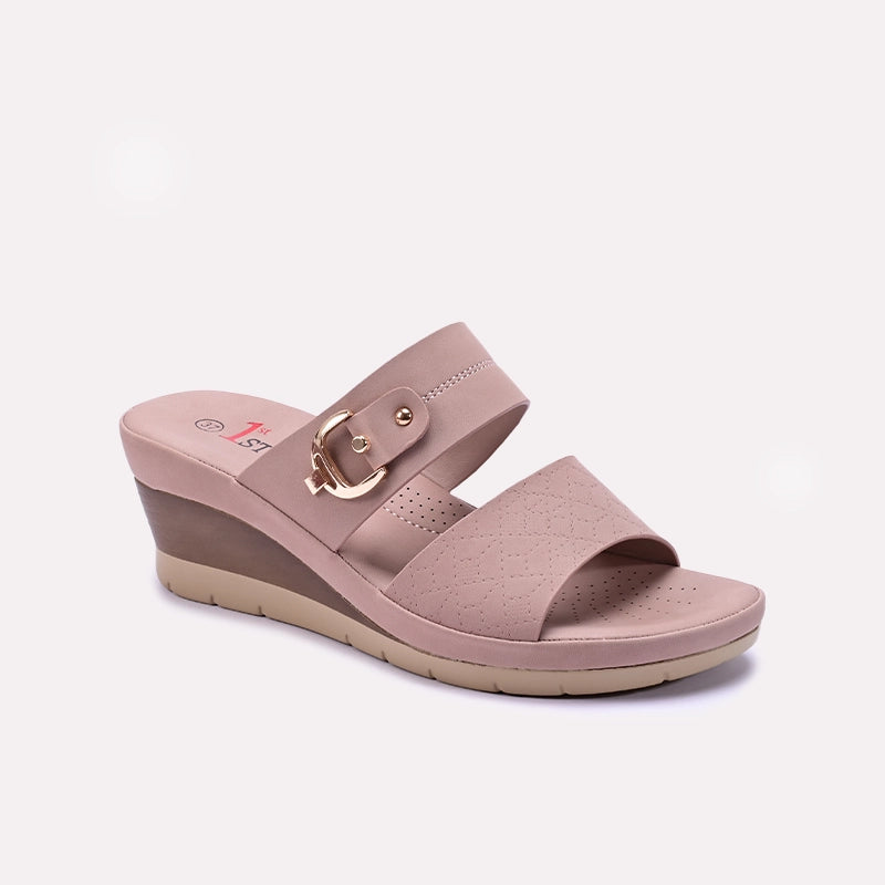 Womens Pink Casual Wedge Slippers 0413307