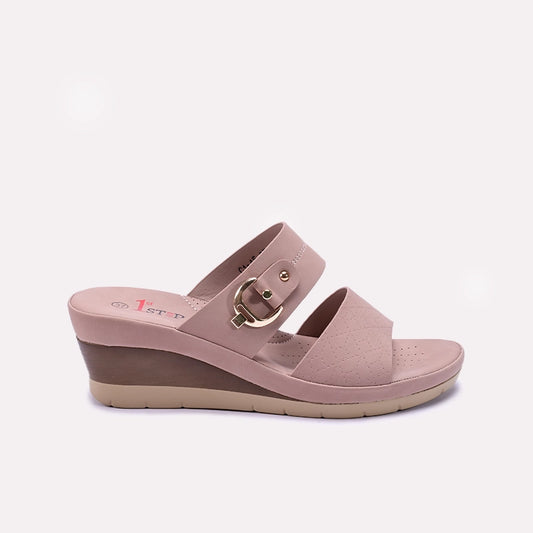 Womens Pink Casual Wedge Slippers 0413307