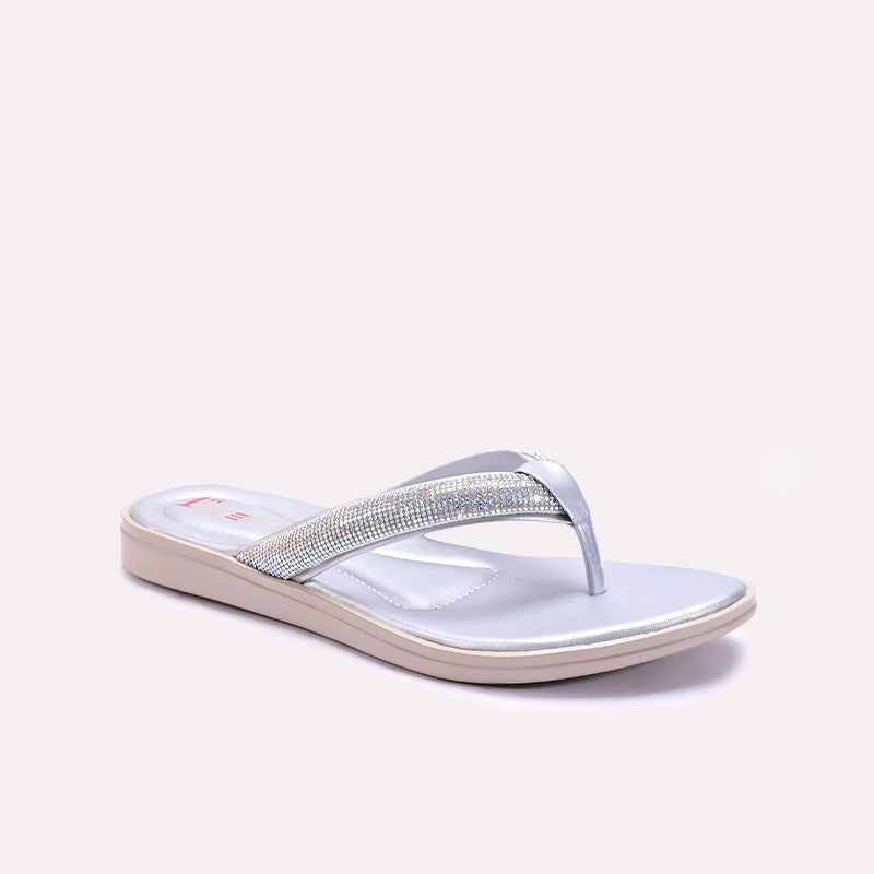 Womens Silver Comfy Casual Flip Flop Slippers 0411578