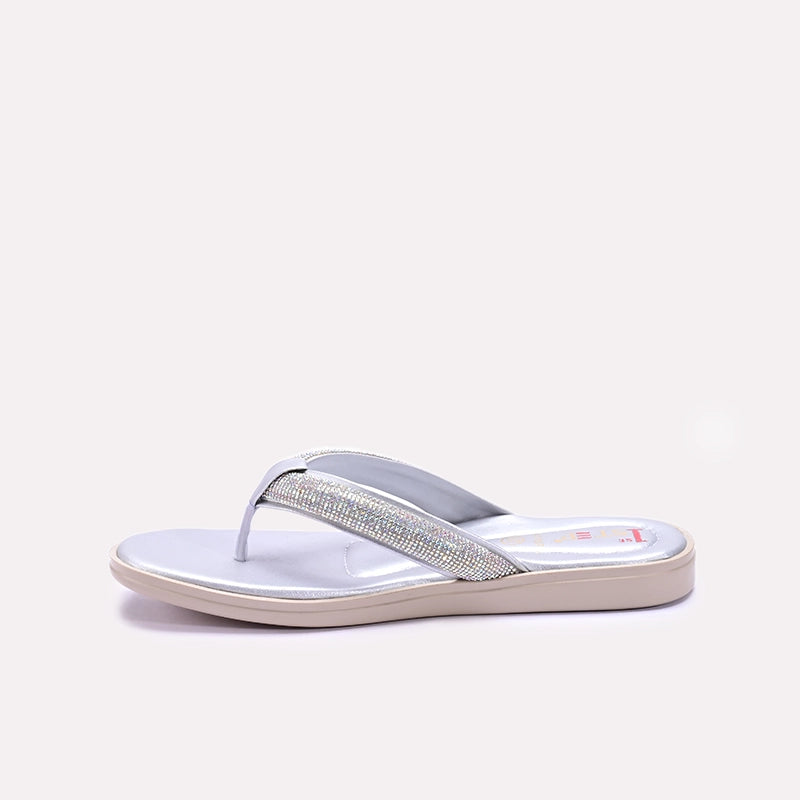 Womens Silver Comfy Casual Flip Flop Slippers 0411578