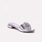 Womens Silver Fancy Flat Slippers 0413190