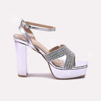 Womens Silver High Heel Sandals