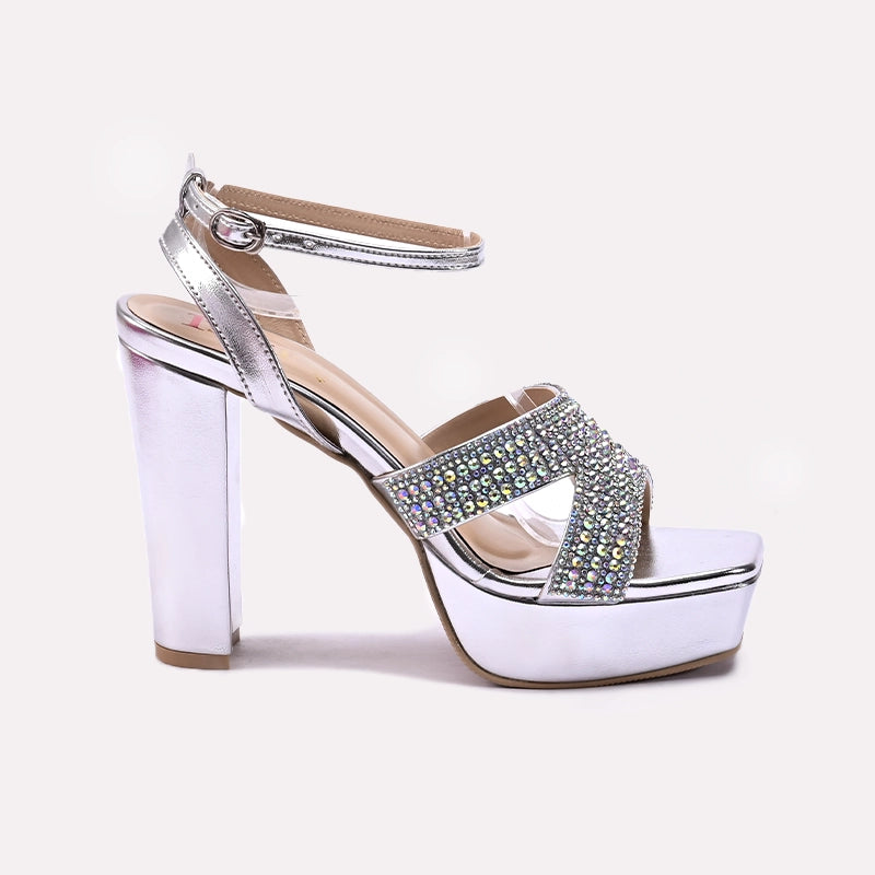 Womens Silver High Heel Sandals