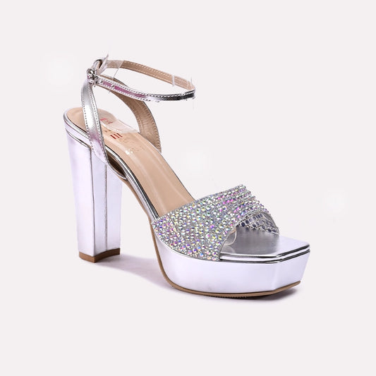 Silver High Heel Sandals