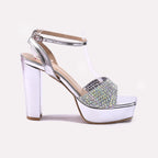 Womens Silver High Heel Sandals
