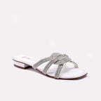 Womens White Flat Fancy Slippers 0412803
