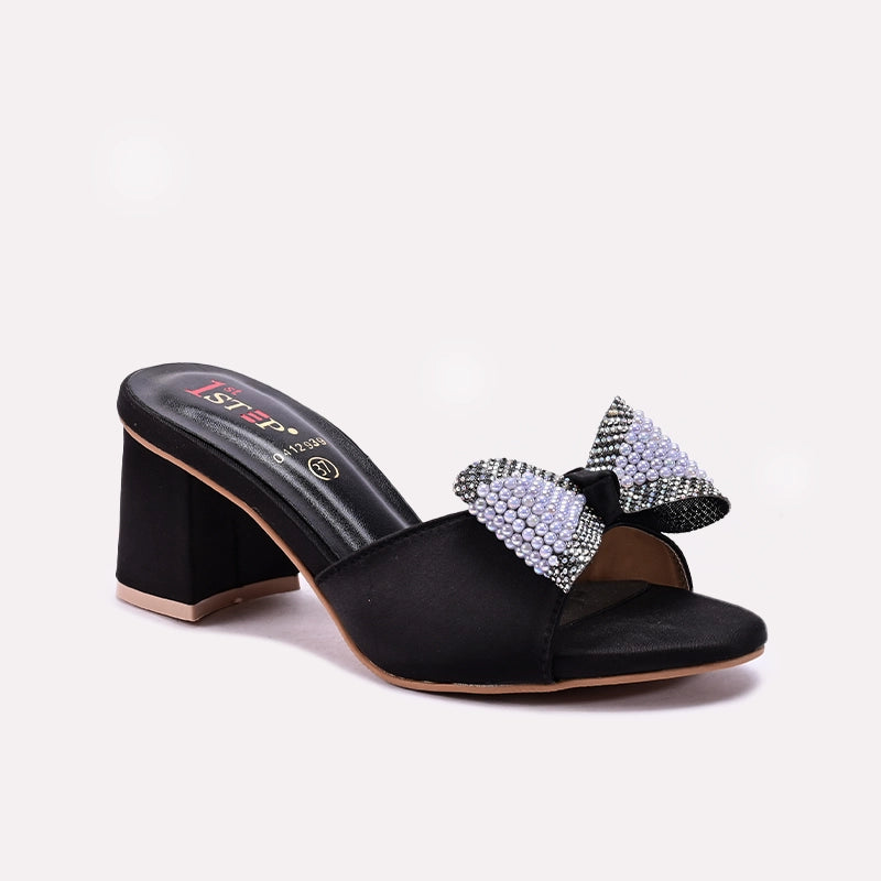 Black Block Heel Slippers
