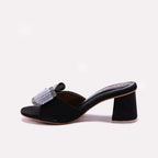 Black Block Heel Slippers for Women