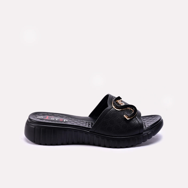Womens Black Casual Slippers