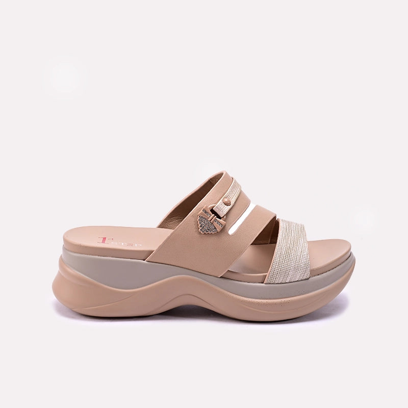 Womens Brown Chunky Casual Slippers