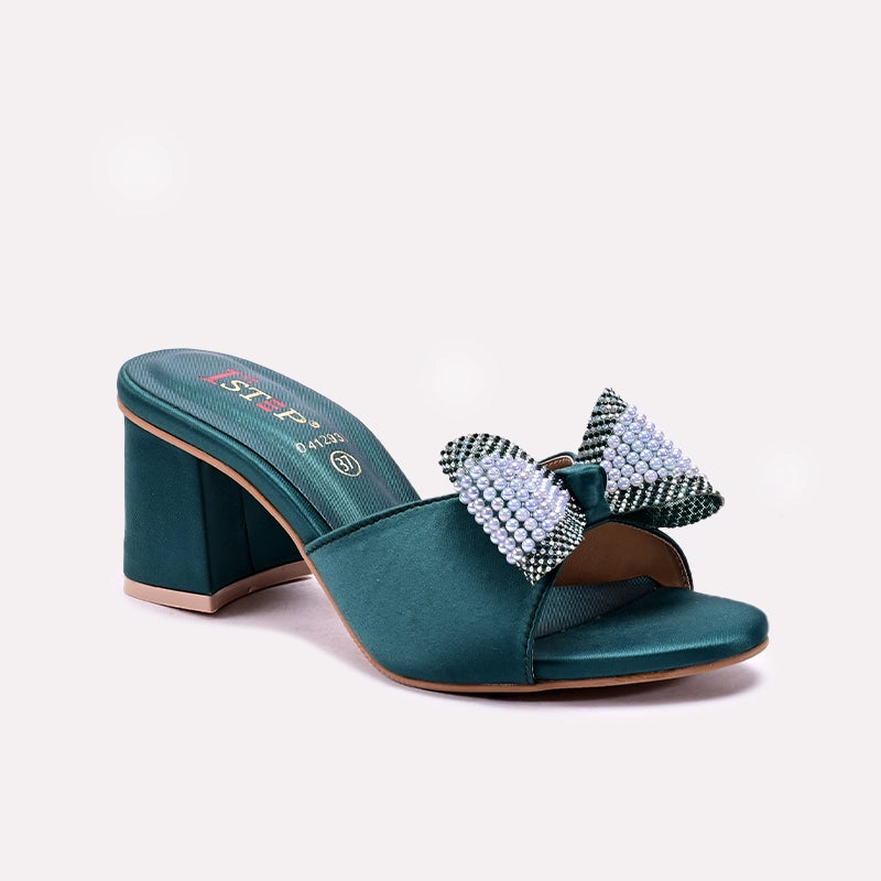 Green Block Heel Slippers