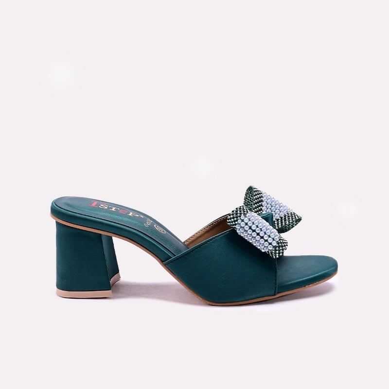 Womens Green Block Heel Slippers