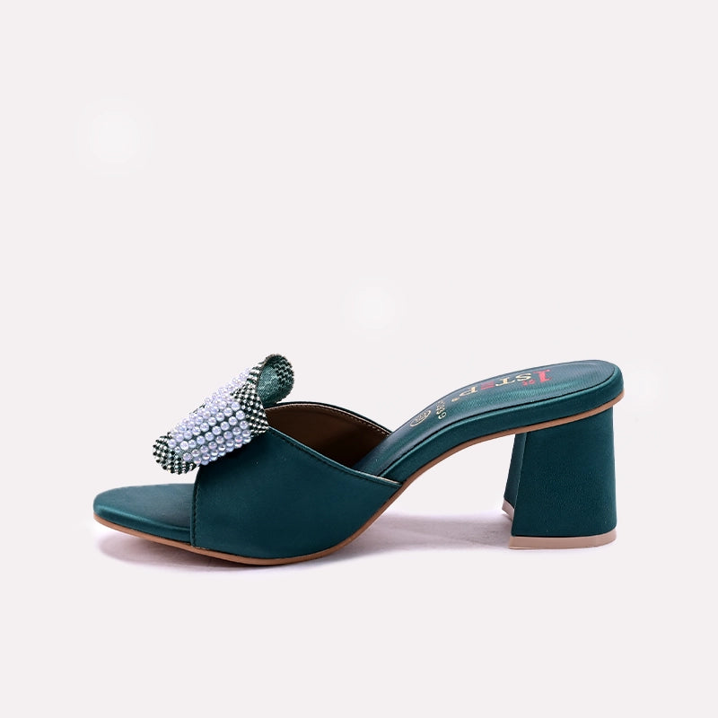 Green Block Heel Slippers for Women