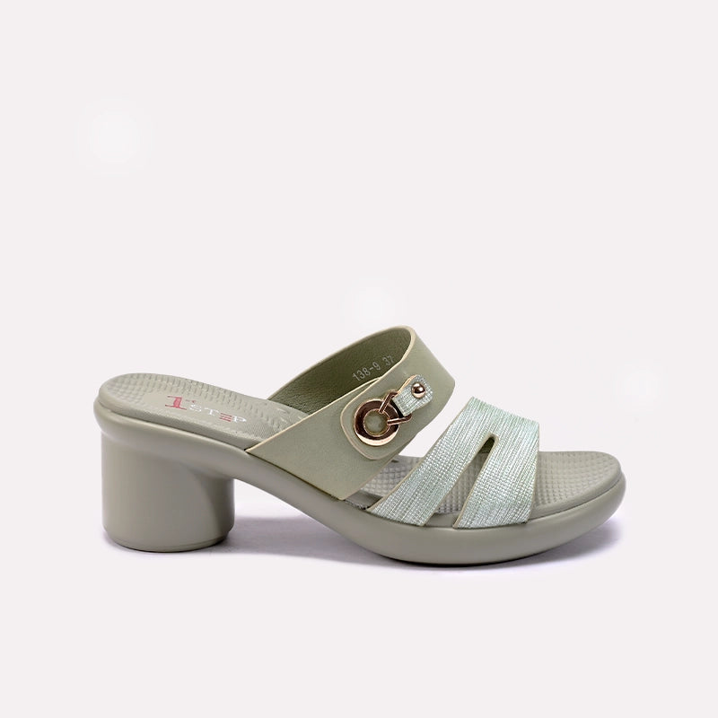 Womens Green Heel Casual Slippers